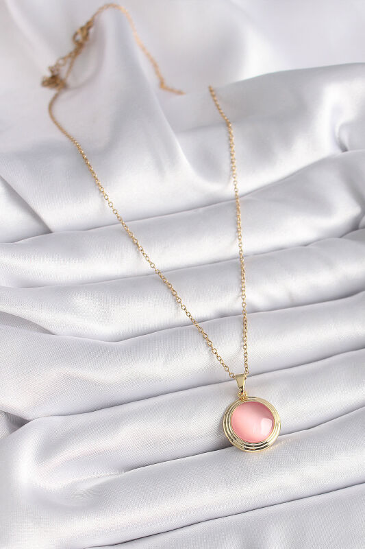 Gold Renk Pembe Sedefli Daire Model Kadın Kolye - EBJ241109W28954 - 2