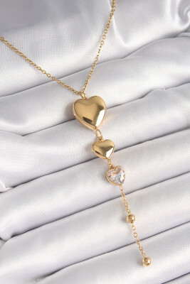Gold Renk Sallantı Kalp Model Zirkon Taş Detaylı Kadın Kolye - EBJ250412W32661 - 1