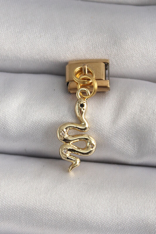 Gold Renk Sallantı Yılan Model Nomination Charm - EBJ250113W30422 - 1