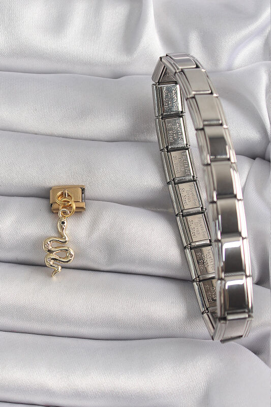 Gold Renk Sallantı Yılan Model Nomination Charm - EBJ250113W30422 - 2