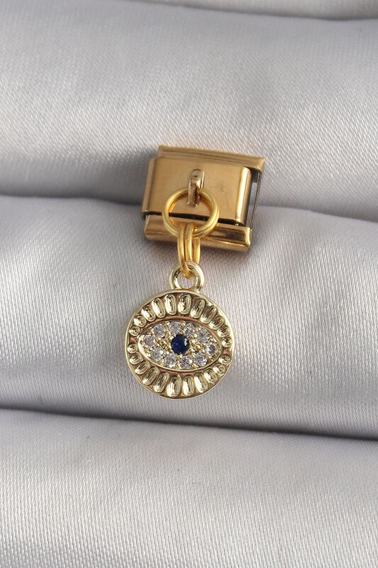 Gold Renk Sallantı Zirkon Taşlı Göz Model Nomination Charm - EBJ250113W30416 - 1