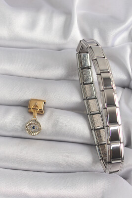 Gold Renk Sallantı Zirkon Taşlı Göz Model Nomination Charm - EBJ250113W30416 - 2