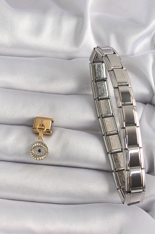 Gold Renk Sallantı Zirkon Taşlı Göz Model Nomination Charm - EBJ250113W30416 - 2