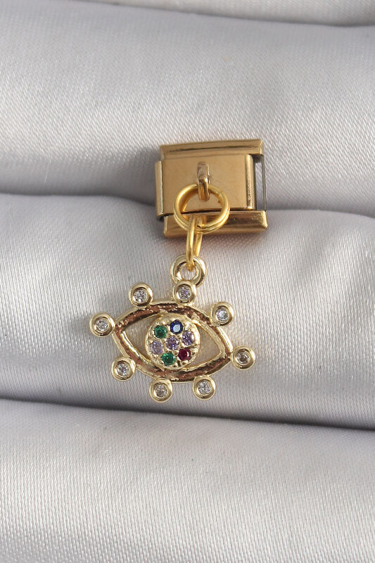 Gold Renk Sallantı Zirkon Taşlı Göz Model Nomination Charm - EBJ250113W30418 - 1