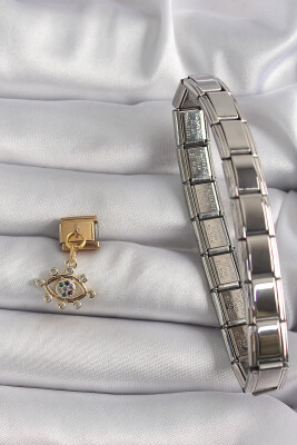 Gold Renk Sallantı Zirkon Taşlı Göz Model Nomination Charm - EBJ250113W30418 - 2