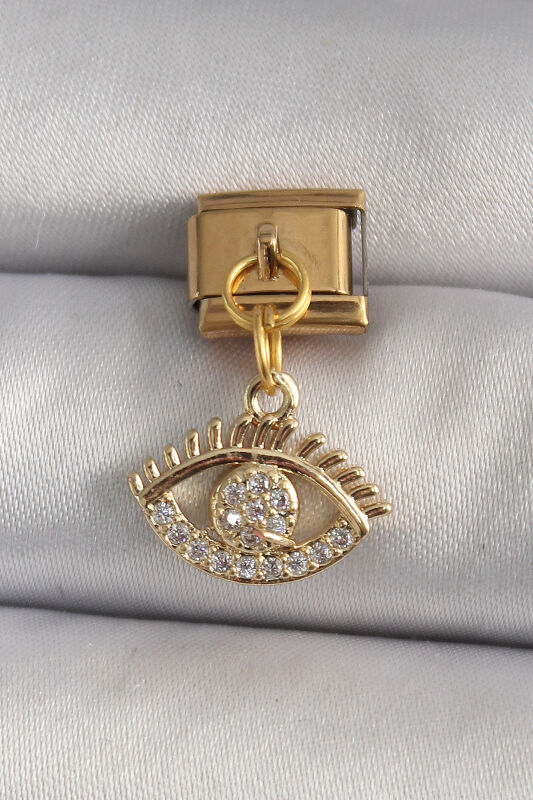 Gold Renk Sallantı Zirkon Taşlı Göz Model Nomination Charm - EBJ250113W30421 - 1