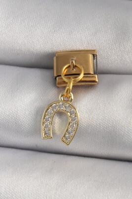 Gold Renk Sallantı Zirkon Taşlı Nal Model Nomination Charm - EBJ250113W30419 - 1