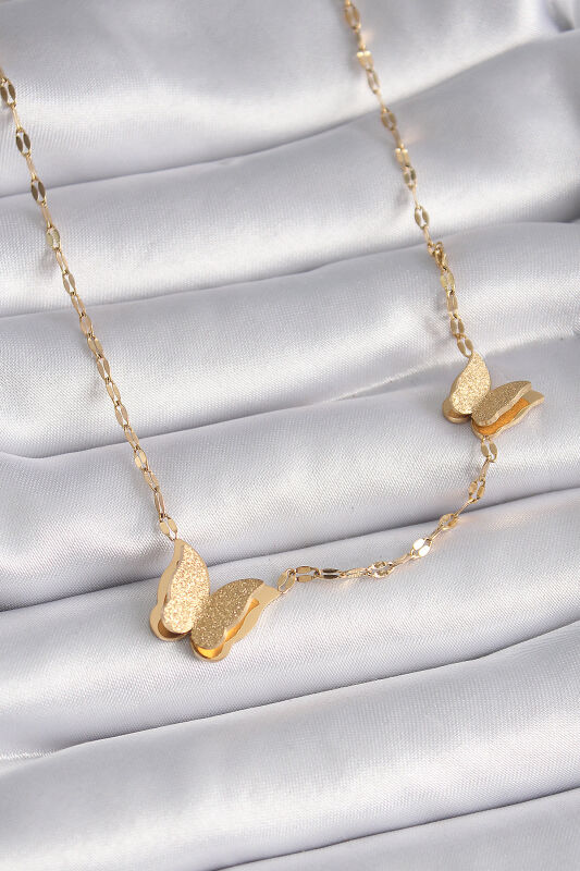 Gold Renk Simli Kelebek Model Kadın Kolye - EBJ241109W28940 - 1