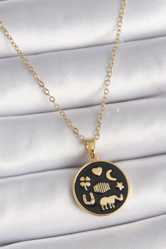 Gold Renk Siyah Şans Kolyesi - EBJ241130W29624 - 1