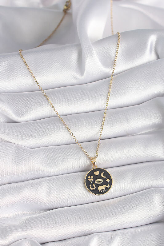 Gold Renk Siyah Şans Kolyesi - EBJ241130W29624 - 2