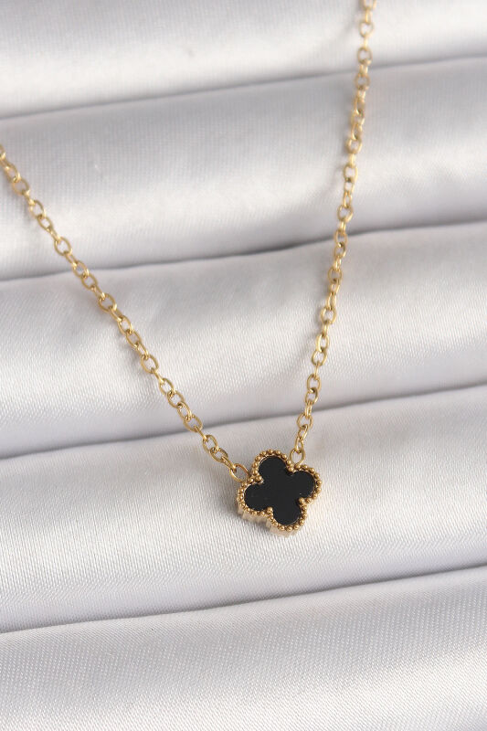 Gold Renk Siyah Yonca Model Kadın Kolye - EBJ250501W33483 - 1