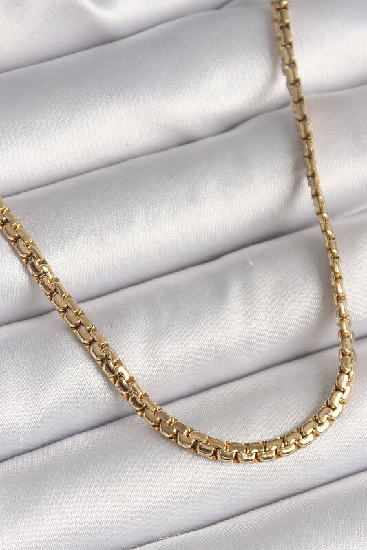 Gold Renk Yassı Zincir Model Kadın Kolye - EBJ250301W31664 - 1