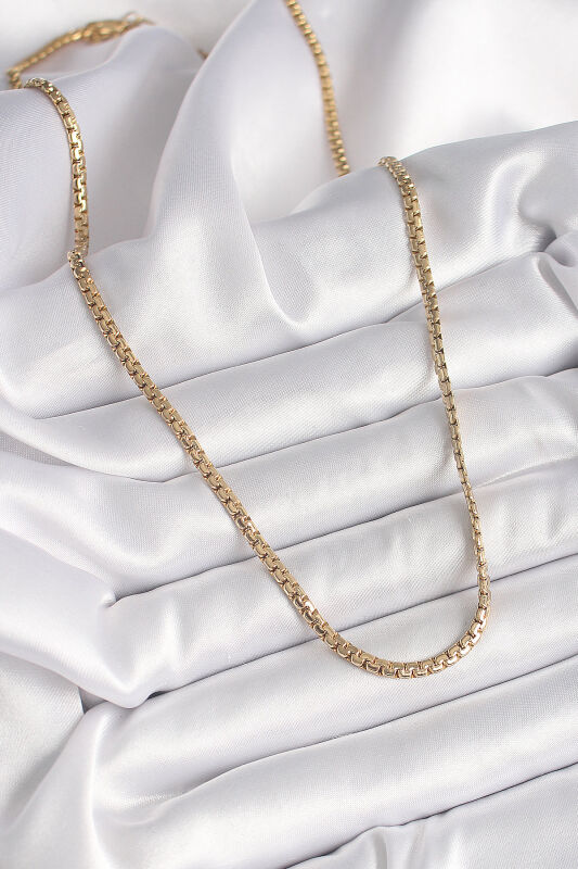 Gold Renk Yassı Zincir Model Kadın Kolye - EBJ250301W31664 - 2