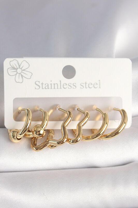 Gold Renk Yıldız Halka Model Kadın Küpe Seti - EBJ250412W32642 - 1