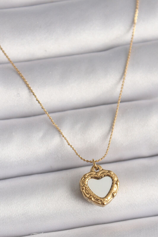 Gold Renk Zincir Aynalı Kalp Model Kadın Kolye - EBJ250207W31078 - 1