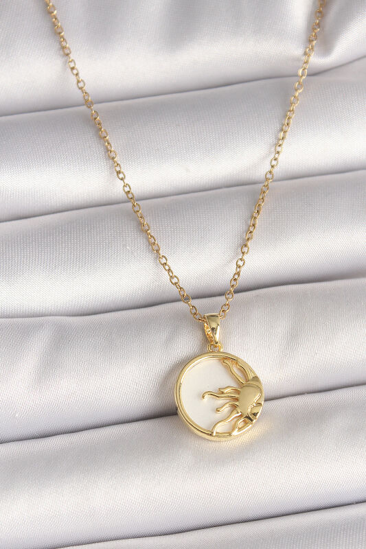 Gold Renk Zincir Beyaz Mineli Gün Batımı Model Kadın Kolye - EBJ250501W32776 - 1