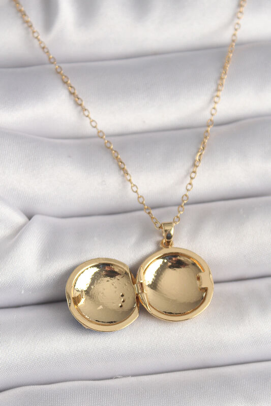 Gold Renk Zincir Zirkon Taş Detaylı Açılır Galaksi Model Kadın Kolye - EBJ250207W31096 - 2