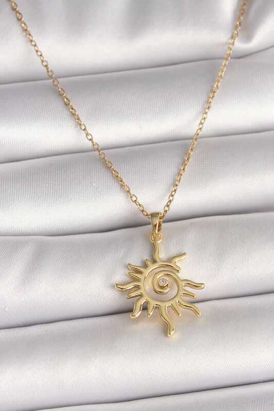 Gold Renk Zincir Zirkon Taş Detaylı Güneş Model Kadın Kolye - EBJ250501W32766 - 1