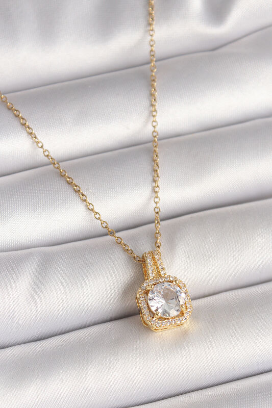 Gold Renk Zincir Zirkon Taşlı Kare Model Kadın Kolye - EBJ250501W32734 - 1