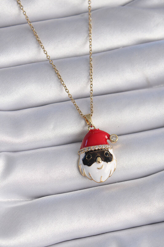 Gold Renk Zincir Zirkon Taşlı Noel Baba Figür Kadın Kolye - EBJ261410W29089 - 1