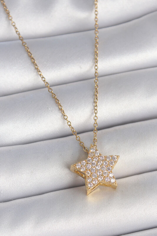 Gold Renk Zincir Zirkon Taşlı Yıldız Model Kadın Kolye - EBJ250501W33579 - 1