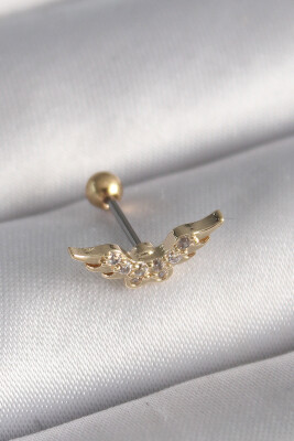 Gold Renk Zirkon Taş Detay Kanat Model Tragus Piercing - EBJ241123W29441 - 1