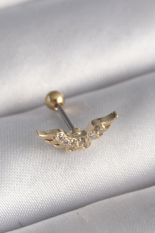 Gold Renk Zirkon Taş Detay Kanat Model Tragus Piercing - EBJ241123W29441 - 1