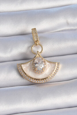 Gold Renk Zirkon Taş Detaylı Beyaz Mineli Ajda Charm - EBJ241109W28979 - 1