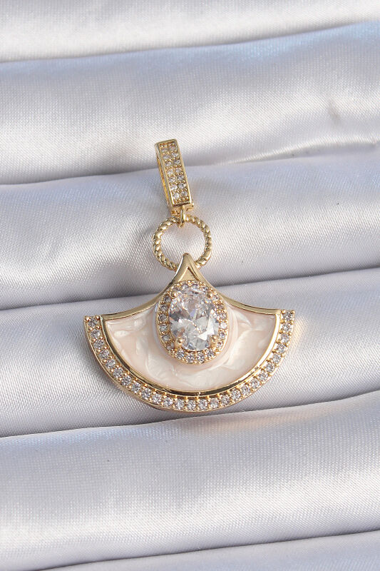 Gold Renk Zirkon Taş Detaylı Beyaz Mineli Ajda Charm - EBJ241109W28979 - 1