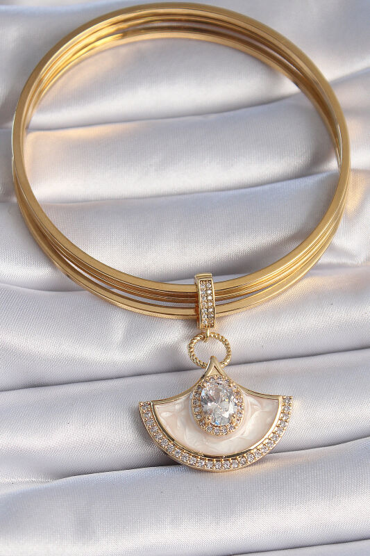 Gold Renk Zirkon Taş Detaylı Beyaz Mineli Ajda Charm - EBJ241109W28979 - 2
