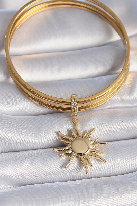 Gold Renk Zirkon Taş Detaylı Güneş Model Ajda Charm - EBJ241109W28978 - 2