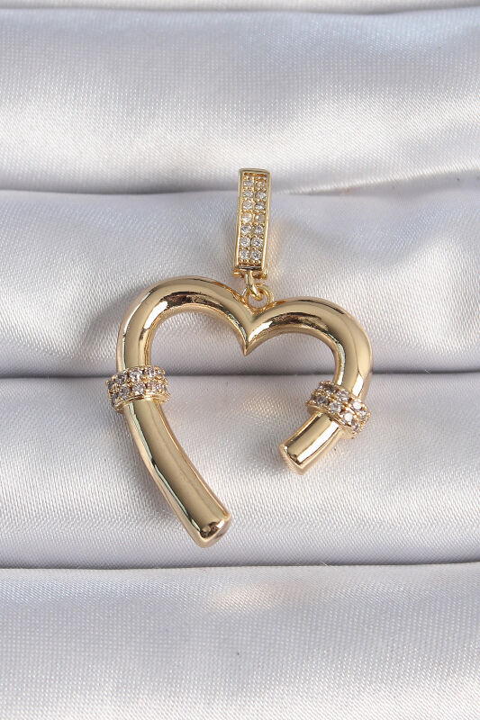 Gold Renk Zirkon Taş Detaylı Kalp Figür Ajda Charm - EBJ241109W28985 - 1