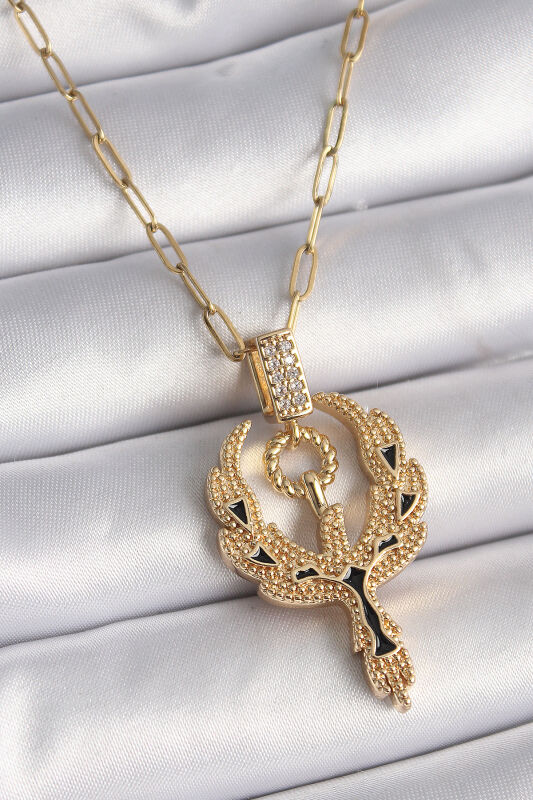 Gold Renk Zirkon Taşlı Anka Kuşu Model Kadın Kolye - EBJ241130W29605 - 1