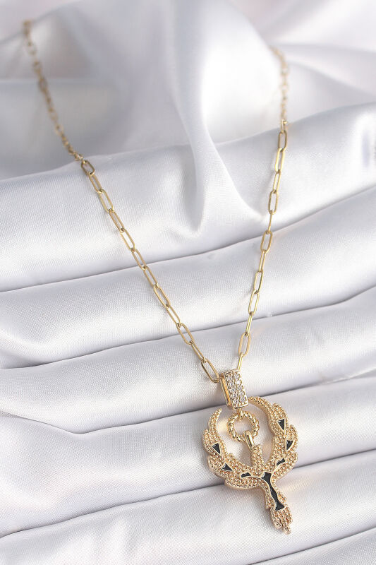 Gold Renk Zirkon Taşlı Anka Kuşu Model Kadın Kolye - EBJ241130W29605 - 2