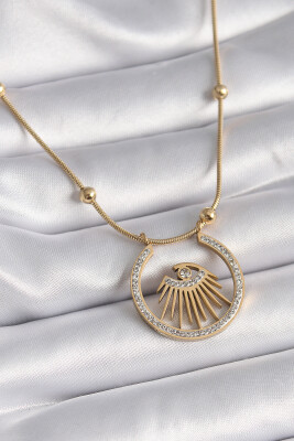 Gold Renk Zirkon Taşlı Göz Model Kadın Kolye - EBJ241109W28930 - 1
