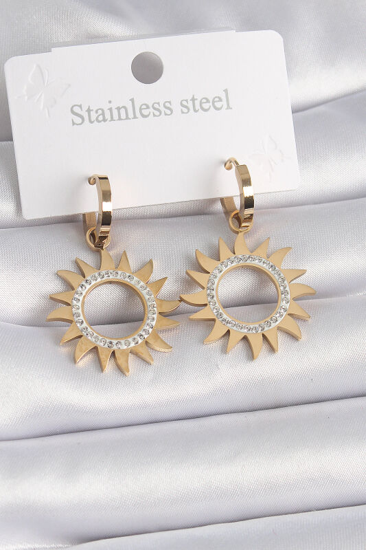 Gold Renk Zirkon Taşlı Güneş Model Kadın Küpe - EBJ241102W28818 - 1