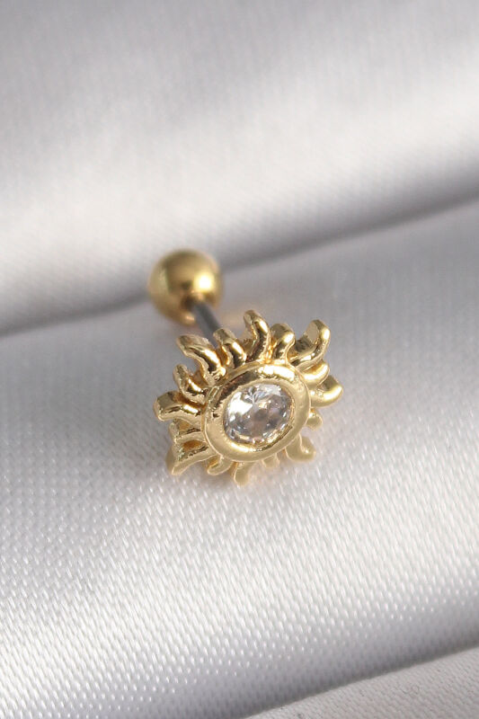 Gold Renk Zirkon Taşlı Güneş Tragus Piercing - EBJ241123W29429 - 1