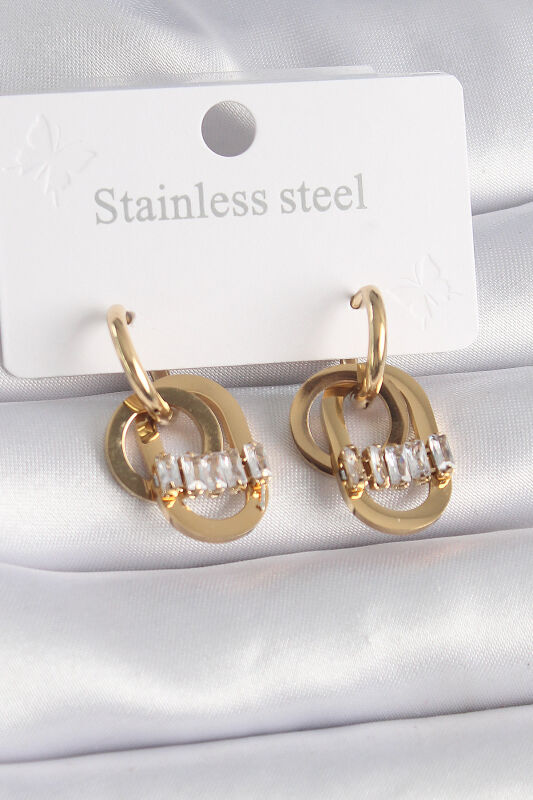 Gold Renk Zirkon Taşlı Halka Model Kadın Küpe - EBJ241102W28819 - 1