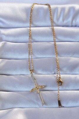 Gold Renk Zirkon Taşlı Kılıç Model Anka Kuşu Kolye - EBJ240928W28322 - 2