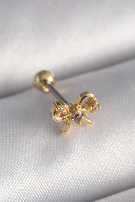Gold Renk Zirkon Taşlı Kurdele Tragus Piercing - EBJ241123W29415 - 1