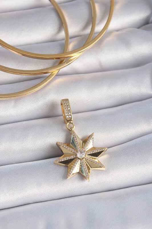 Gold Renk Zirkon Taşlı Kutup Yıldızı Ajda Charm - EBJ241109W28971 - 1