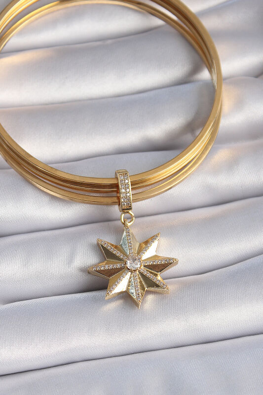 Gold Renk Zirkon Taşlı Kutup Yıldızı Ajda Charm - EBJ241109W28971 - 2