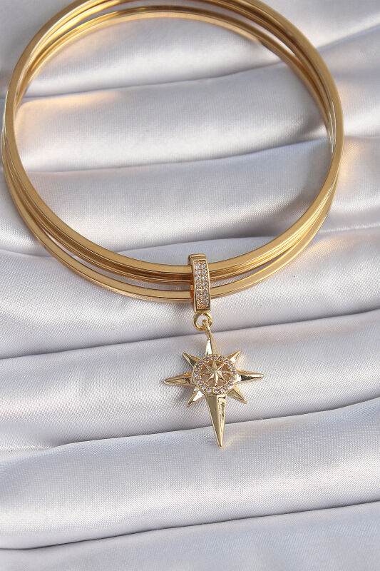 Gold Renk Zirkon Taşlı Kutup Yıldızı Model Ajda Charm - EBJ241109W28974 - 2