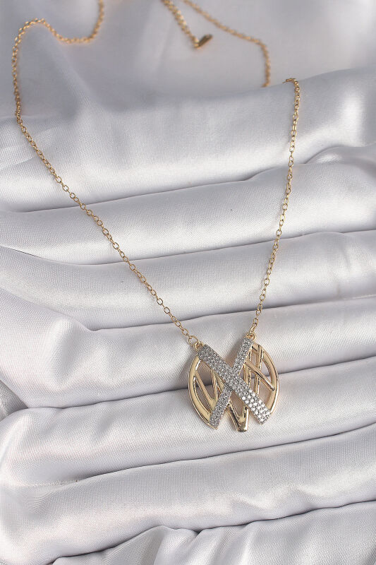 Gold Renk Zirkon Taşlı Vintage Model Kadın Kolye - EBJ250201W30850 - 2
