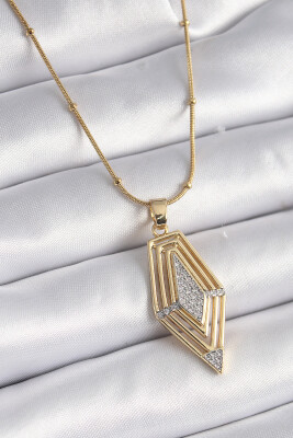 Gold Renk Zirkon Taşlı Vintage Model Kadın Kolye - EBJ250201W30923 - 1
