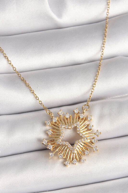 Gold Renk Zirkon Taşlı Yıldız Model Kadın Kolye - EBJ250412W32545 - 1