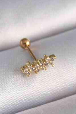 Gold Renk Zirkon Taşlı Yonca Tragus Piercing - EBJ241123W29405 - 1