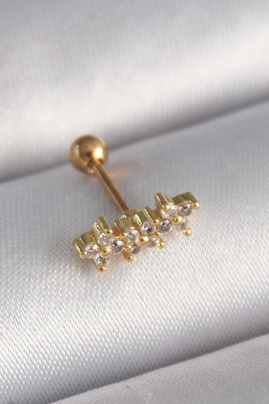 Gold Renk Zirkon Taşlı Yonca Tragus Piercing - EBJ241123W29405 - 1