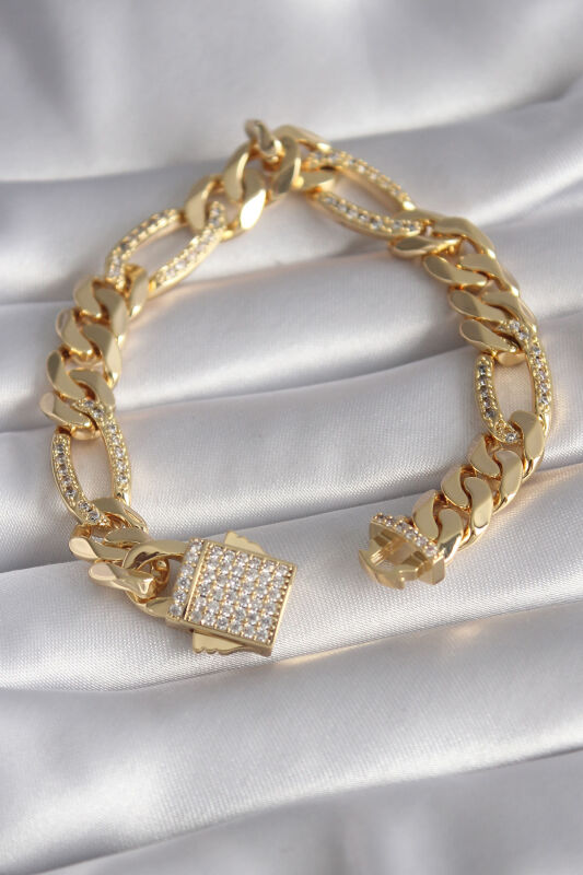 Gold Renk Zirkon Taşlı Zincir VIP Exclusive Seri Gurmet Model Kadın - EBJ241026W28654 - 1