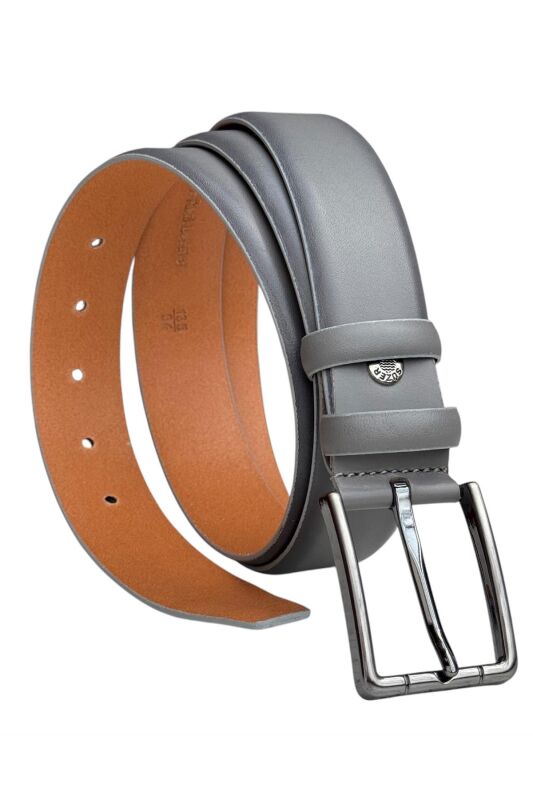 Gri Hakiki Deri Düz Renk Model 3.5 cm. Tokalı Klasik Kemer - 215-Düz - 1